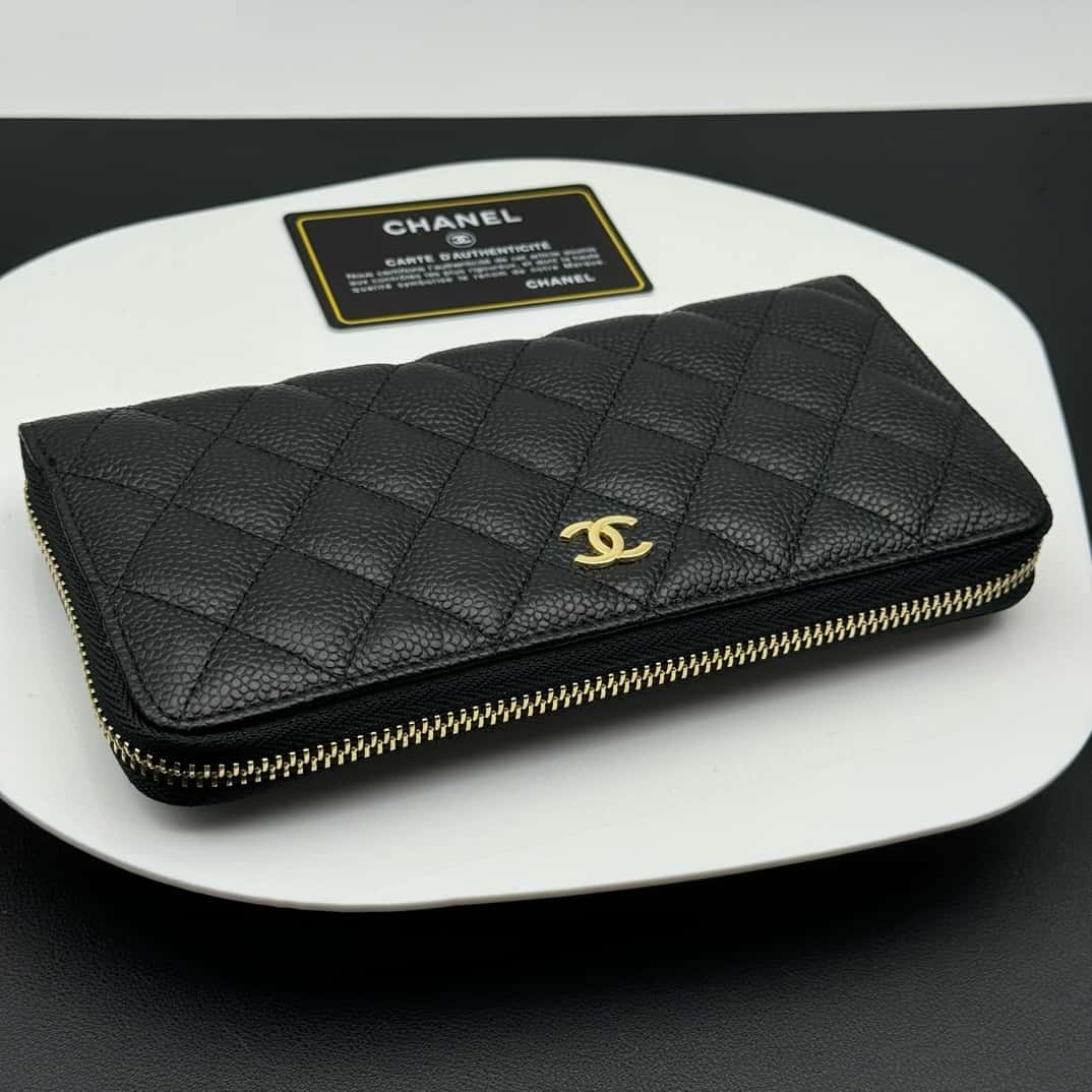 【シャネル】クラシックロングジップウォレット★キャビアXゴールド金具