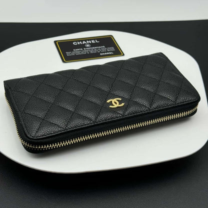 【シャネル】クラシックロングジップウォレット★キャビアXゴールド金具