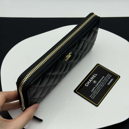 【シャネル】クラシックロングジップウォレット★キャビアXゴールド金具